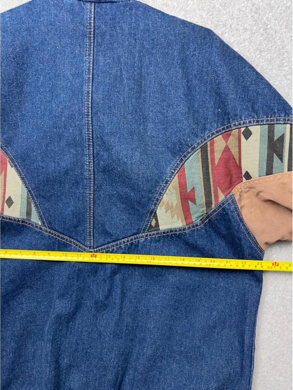 Vintage 80s 90s MidWest Aztec Womens L Denim Oversized Jacket Coat Western Boho - Picture 4 of 13